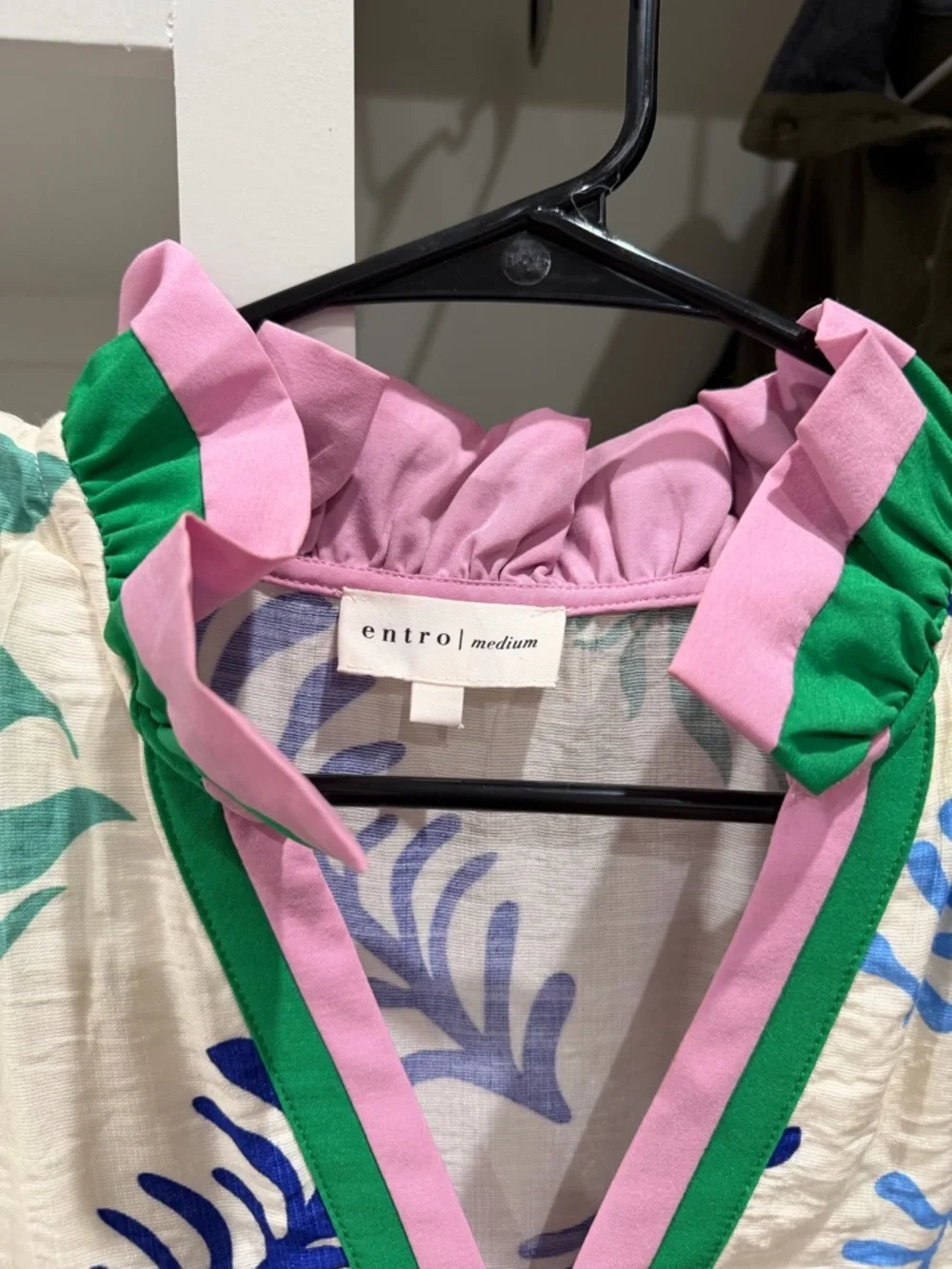 entro Pink and Green Trimmed Floral V-Neck Dress - Picture 3 of 4